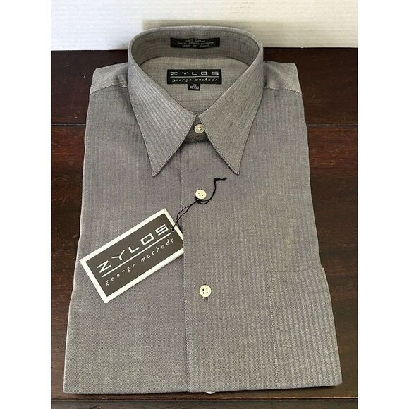 Zylos George Machado Mens Black & Gray Herringbone Button Up Shirt 15 32/33 - Picture 1 of 4